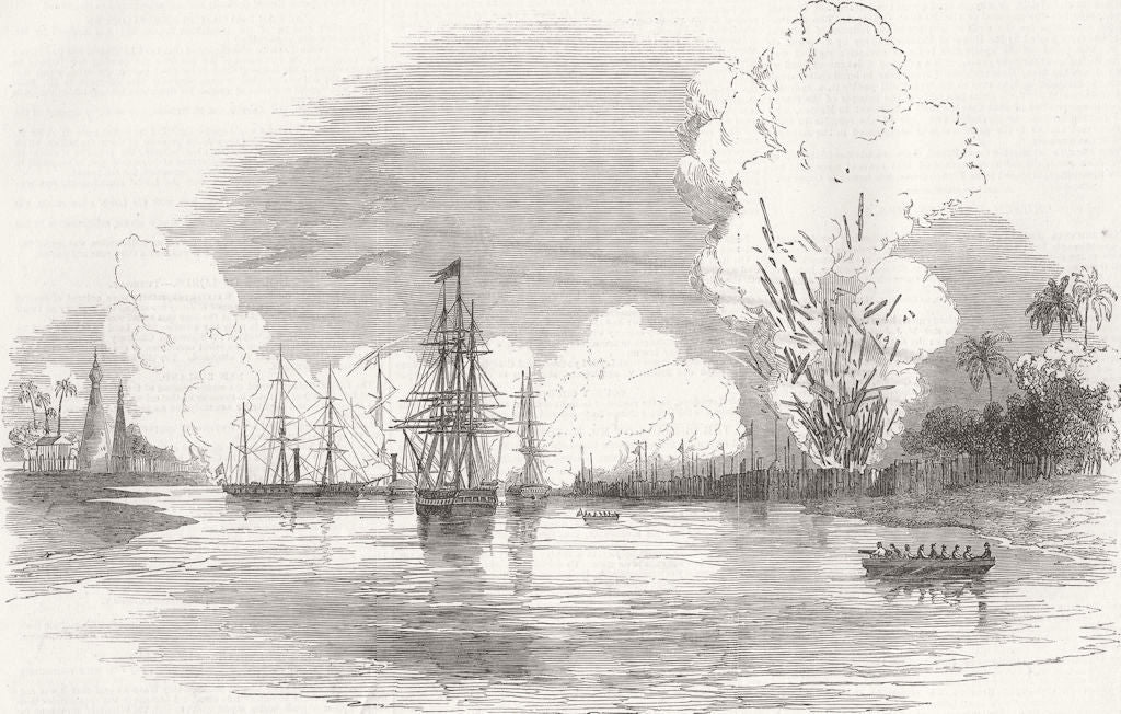 BURMA. Destruction of strong stockade 1852 old antique vintage print picture